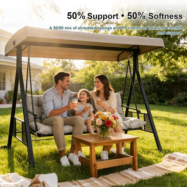 Alt view image 7 of 7 - 60 x 40 Inch 4InchThick Porch Swing Replacement Cushion, Khaki WaterRepellent Oxford Fabric with Backrest, for 23Seat Patio Swings Gliders and Garden Benches