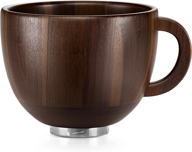 Main image of Acacia Wood Mixing Bowl with Handle, Stainless Steel Locking Base, Natural Solid Wood Mixer Bowl Compatible with 4.5QT 5QT Tilt-Head Stand Mixers, Multipurpose Kitchen Bowl for Baking Salad Food Prep
