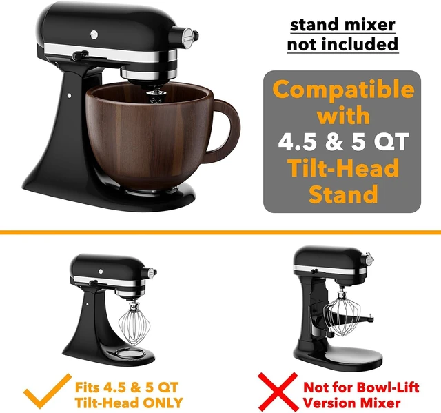 Alt view image 5 of 5 - Acacia Wood Mixing Bowl with Handle, Stainless Steel Locking Base, Natural Solid Wood Mixer Bowl Compatible with 4.5QT 5QT Tilt-Head Stand Mixers, Multipurpose Kitchen Bowl for Baking Salad Food Prep