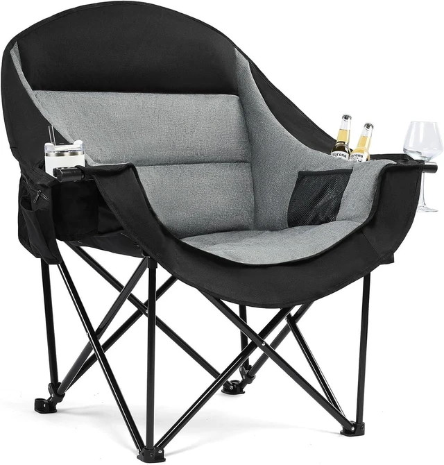 Main image of Oversized Padded Folding Camping Chair for Adults, XL HeavyDuty Outdoor Lawn Chair with Cup Holder and Cooler Pockets, Portable for Beach Fishing Sports, Black, Supports 500 lbs