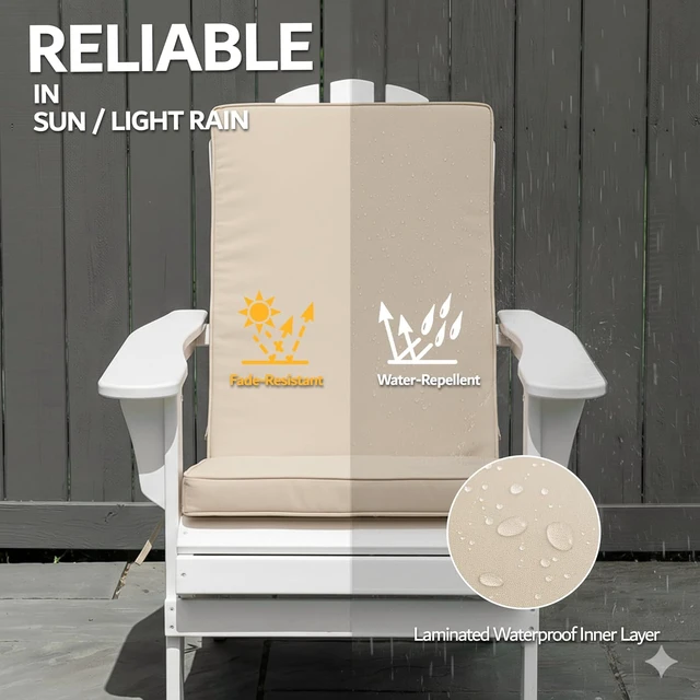 Alt view image 4 of 7 - Set of 4 Adirondack Chair Outdoor Cushions, Cream Removable MachineWashable Covers, WaterRepellent Fabric with NonSlip Base and Fastening Straps, Universal Fit for Patio Rocking Chairs