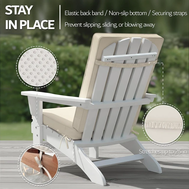 Alt view image 6 of 7 - Set of 4 Adirondack Chair Outdoor Cushions, Cream Removable MachineWashable Covers, WaterRepellent Fabric with NonSlip Base and Fastening Straps, Universal Fit for Patio Rocking Chairs