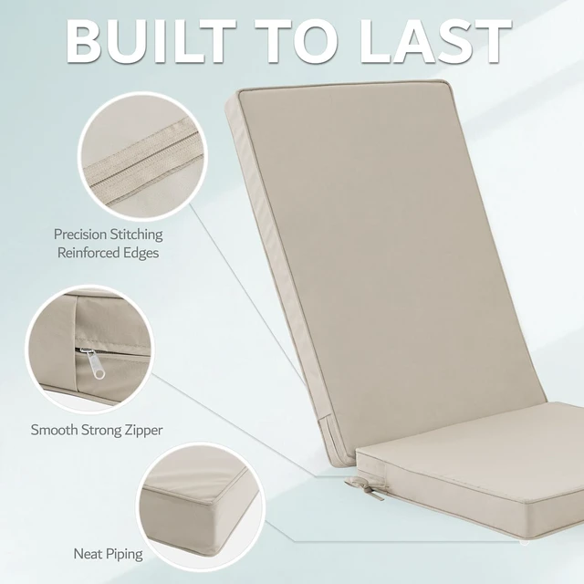 Alt view image 7 of 7 - Set of 4 Adirondack Chair Outdoor Cushions, Cream Removable MachineWashable Covers, WaterRepellent Fabric with NonSlip Base and Fastening Straps, Universal Fit for Patio Rocking Chairs