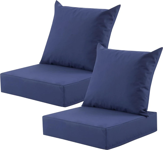 Main image of Outdoor Deep Seat Cushion Set of 2, 24 x 24 Inch Navy Blue, WaterResistant FadeProof Cushions with Removable Covers for Patio Chair and Sofa Furniture