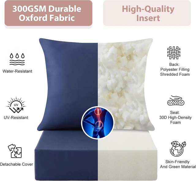 Alt view image 4 of 7 - Outdoor Deep Seat Cushion Set of 2, 24 x 24 Inch Navy Blue, WaterResistant FadeProof Cushions with Removable Covers for Patio Chair and Sofa Furniture