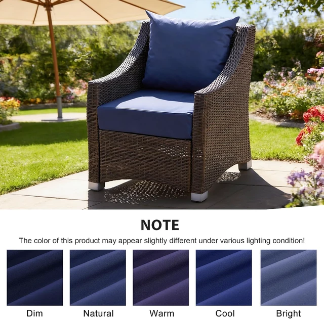 Alt view image 6 of 7 - Outdoor Deep Seat Cushion Set of 2, 24 x 24 Inch Navy Blue, WaterResistant FadeProof Cushions with Removable Covers for Patio Chair and Sofa Furniture