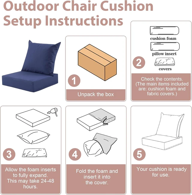 Alt view image 7 of 7 - Outdoor Deep Seat Cushion Set of 2, 24 x 24 Inch Navy Blue, WaterResistant FadeProof Cushions with Removable Covers for Patio Chair and Sofa Furniture