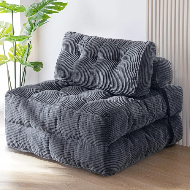 Main image of Folding Sofa Bed with Detachable Pillows, Multipurpose Convertible Chair Bed, Premium Corded Fabric Single Fold Out Lounger for Living Room Bedroom Guest Room Small Space