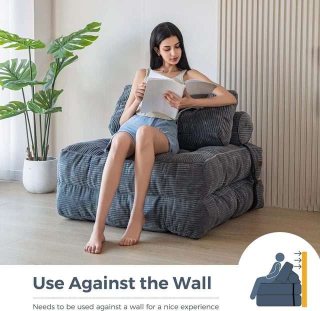 Alt view image 4 of 7 - Folding Sofa Bed with Detachable Pillows, Multipurpose Convertible Chair Bed, Premium Corded Fabric Single Fold Out Lounger for Living Room Bedroom Guest Room Small Space