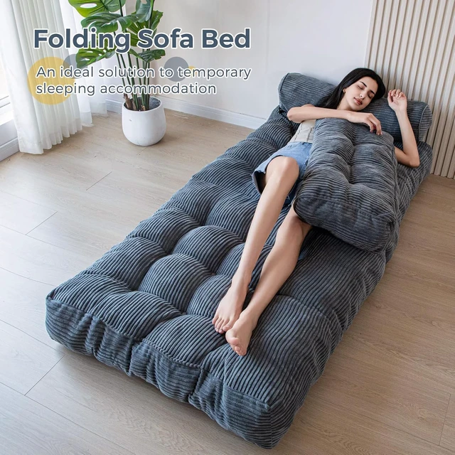 Alt view image 7 of 7 - Folding Sofa Bed with Detachable Pillows, Multipurpose Convertible Chair Bed, Premium Corded Fabric Single Fold Out Lounger for Living Room Bedroom Guest Room Small Space