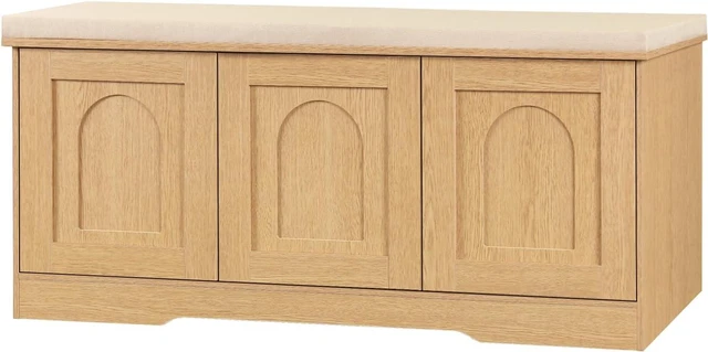 Main image of Shoe Storage Bench with Cushion and PushtoOpen Door, 2Tier Adjustable Cubby Entryway Bench, 39.4 Inch for Entryway Hallway Bedroom