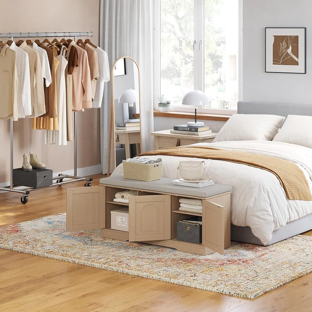 Alt view image 2 of 7 - Shoe Storage Bench with Cushion and PushtoOpen Door, 2Tier Adjustable Cubby Entryway Bench, 39.4 Inch for Entryway Hallway Bedroom