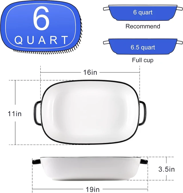 Alt view image 3 of 7 - 6 Quart Large Rectangular Ceramic Baking Dish, 16 x 11 Inch Deep Casserole Pan, Heat Resistant Glazed Bakeware, Safe for Oven Microwave Freezer Dishwasher for Daily Cooking and Party Serving