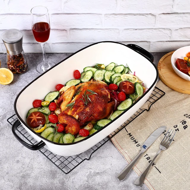 Alt view image 4 of 7 - 6 Quart Large Rectangular Ceramic Baking Dish, 16 x 11 Inch Deep Casserole Pan, Heat Resistant Glazed Bakeware, Safe for Oven Microwave Freezer Dishwasher for Daily Cooking and Party Serving