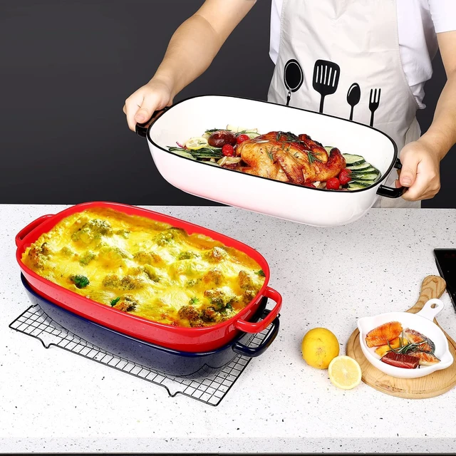 Alt view image 5 of 7 - 6 Quart Large Rectangular Ceramic Baking Dish, 16 x 11 Inch Deep Casserole Pan, Heat Resistant Glazed Bakeware, Safe for Oven Microwave Freezer Dishwasher for Daily Cooking and Party Serving