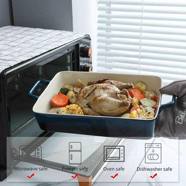 Alt view image 5 of 6 - 3 Piece Gradient Blue Ceramic Baking Dish Set, Rectangular Stackable Stoneware Casserole Pans, Oven Microwave Dishwasher Safe Non-Stick Bakeware for Baking Cooking Serving Storage
