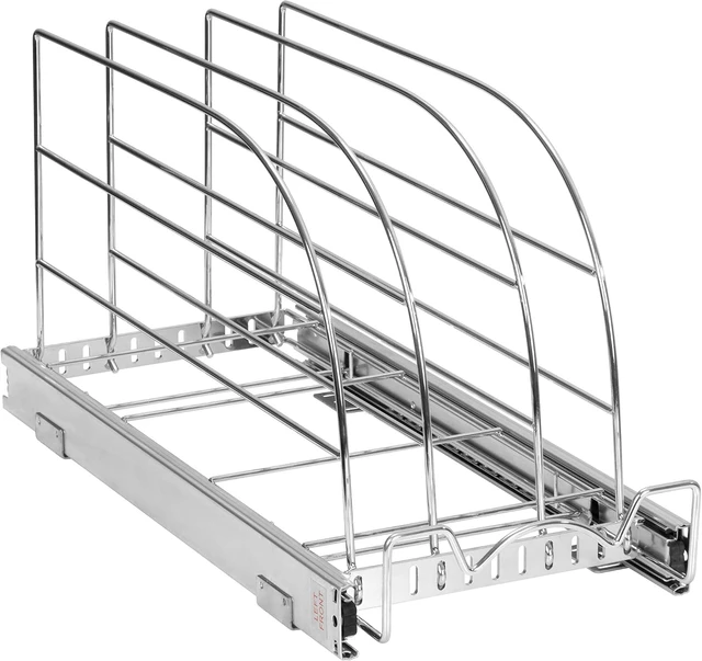 Alt view image 2 of 7 - 8.5"W x 21"D Pull Out Bakeware Organizer, Adjustable Divider Cabinet Storage Rack with Smooth Sliding System, Heavy Duty Kitchen Tray Cutting Board Pan Organizer for Narrow Cabinet