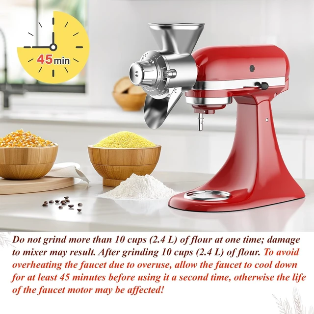 Alt view image 4 of 7 - Grain Mill Attachment for Stand Mixers, Premium Die-Cast Aluminum Alloy Grain Grinder with 9 Adjustable Grind Settings, Detachable Home Grain Grinding Accessory for Fresh Flour Coffee Bean Milling