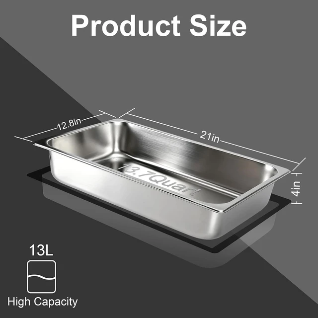 Alt view image 2 of 7 - 2 Pack Full Size Steam Table Hotel Pans with Lids, 4 Inch Deep Food Grade Stainless Steel Commercial Cooking Pan, Stackable Reinforced Edge Buffet Food Storage Pan