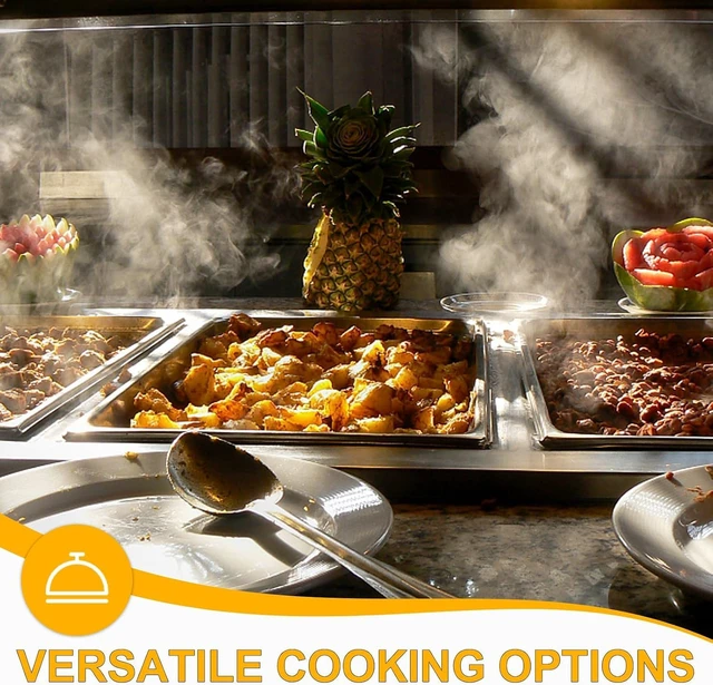 Alt view image 7 of 7 - 2 Pack Full Size Steam Table Hotel Pans with Lids, 4 Inch Deep Food Grade Stainless Steel Commercial Cooking Pan, Stackable Reinforced Edge Buffet Food Storage Pan