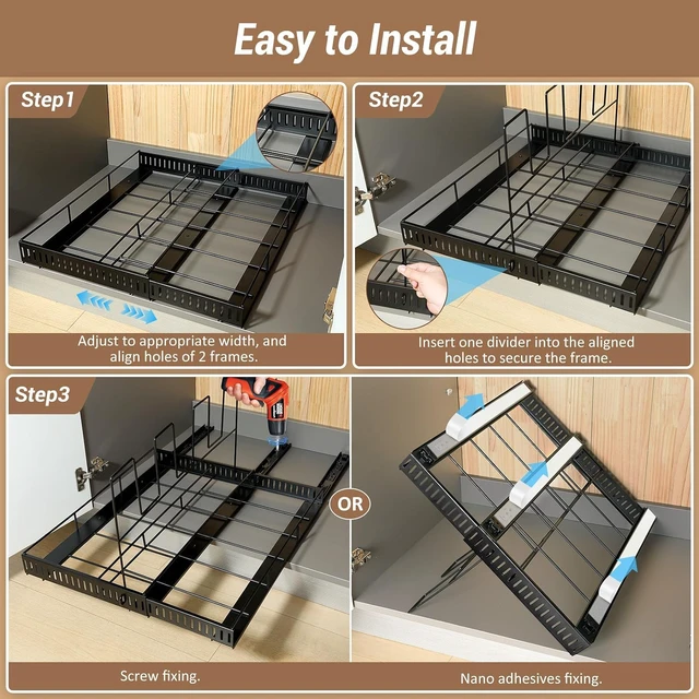 Alt view image 5 of 7 - Expandable Pull Out Bakeware Organizer for Cabinet, 13-22 Inch Adjustable Cookie Sheet Tray Storage Rack with 8 Dividers, 3-Section Smooth Slide Rail Carbon Steel Cutting Board Pan Lid Holder