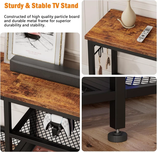 Alt view image 5 of 7 - 55 Inch TV Stand Entertainment Center, Rustic Media Console Table with Open Storage Shelves and Soundbar Shelf, Sturdy Metal Frame Television Cabinet for Living Room Bedroom Office