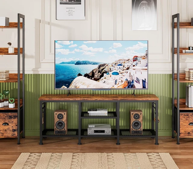 Alt view image 7 of 7 - 55 Inch TV Stand Entertainment Center, Rustic Media Console Table with Open Storage Shelves and Soundbar Shelf, Sturdy Metal Frame Television Cabinet for Living Room Bedroom Office