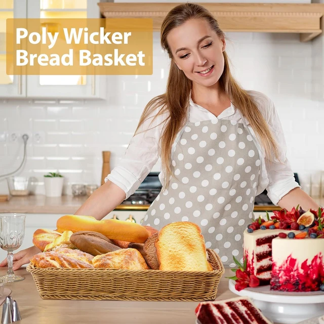 Alt view image 4 of 6 - 6 Pack 19 Inch Poly Wicker Bread Baskets, Hand Woven Stackable Serving Baskets, Durable Reinforced Rattan Storage Trays for Kitchen Restaurant Food Display Fruit Snack Organizer