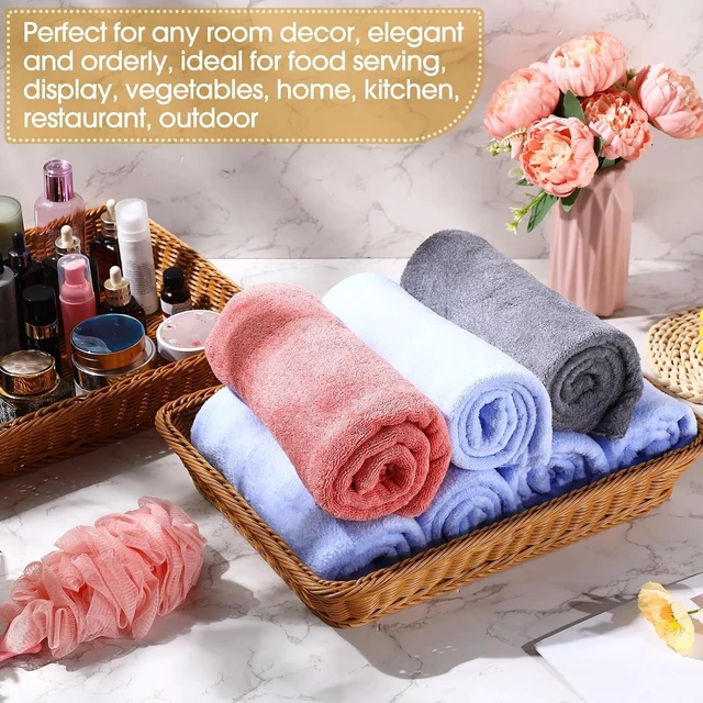 Alt view image 6 of 6 - 6 Pack 19 Inch Poly Wicker Bread Baskets, Hand Woven Stackable Serving Baskets, Durable Reinforced Rattan Storage Trays for Kitchen Restaurant Food Display Fruit Snack Organizer