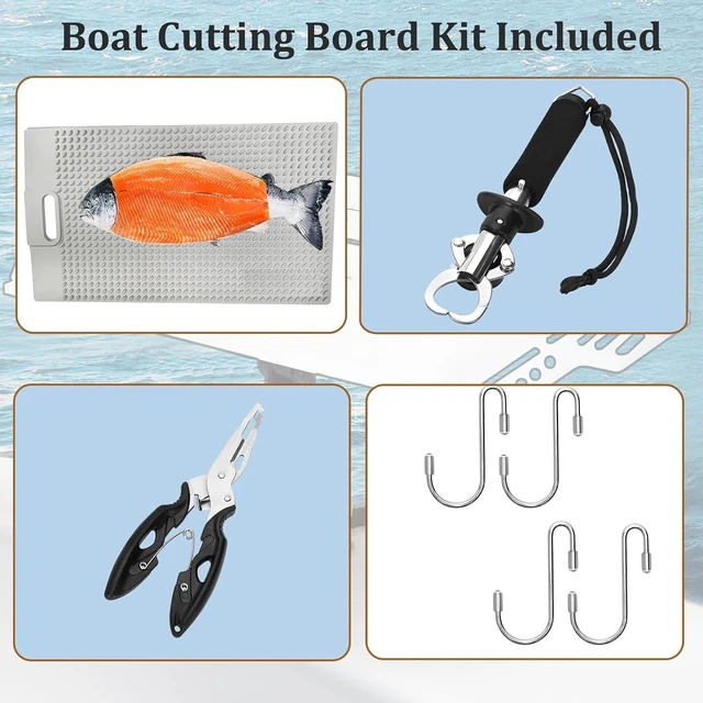 Alt view image 2 of 7 - 25.1 x 13 Inch Boat Cutting Board, 360° Adjustable Marine Fish Fillet Table with Tool Slots, Drainage Design, Non Slip Fish Pad and Fish Lip Gripper Pliers, Multifunctional Boat Cleaning Station