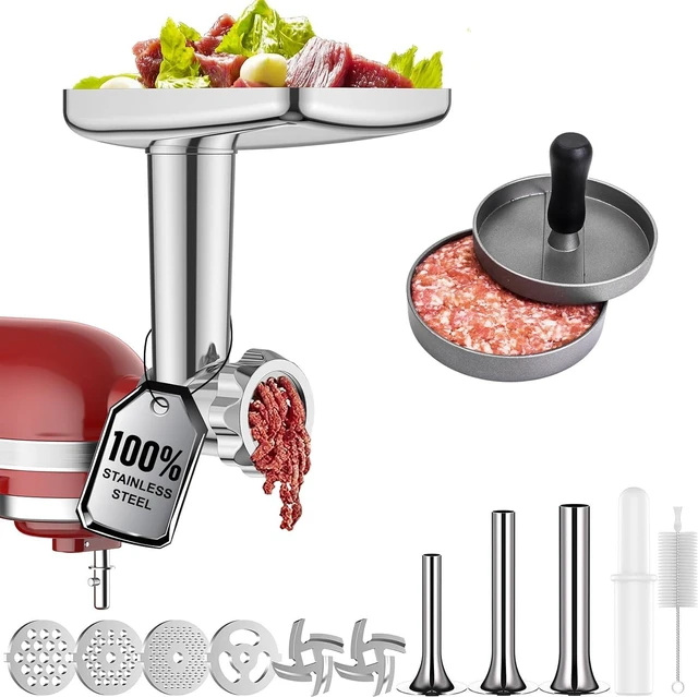 Main image of Stainless Steel Meat Grinder Attachment for Stand Mixers, Multifunctional Kitchen Processor with Burger Press, Sausage Stuffer Tubes and Grinding Accessories for Home Food Prep