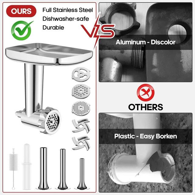 Alt view image 3 of 7 - Stainless Steel Meat Grinder Attachment for Stand Mixers, Multifunctional Kitchen Processor with Burger Press, Sausage Stuffer Tubes and Grinding Accessories for Home Food Prep