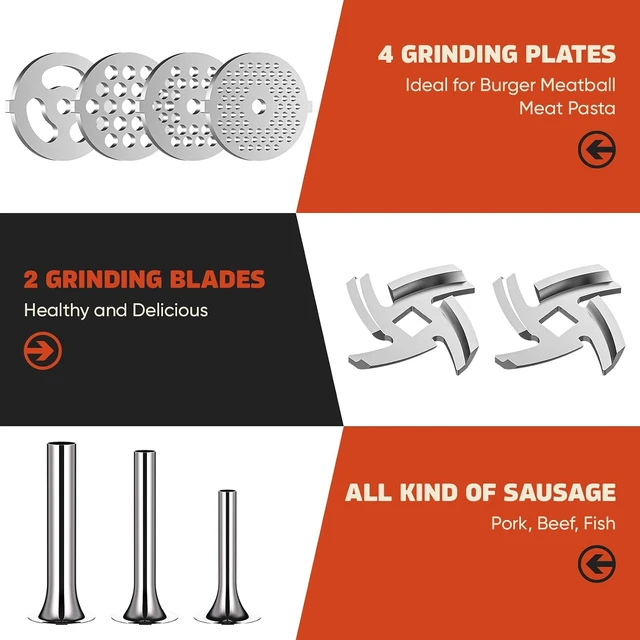 Alt view image 4 of 7 - Stainless Steel Meat Grinder Attachment for Stand Mixers, Multifunctional Kitchen Processor with Burger Press, Sausage Stuffer Tubes and Grinding Accessories for Home Food Prep