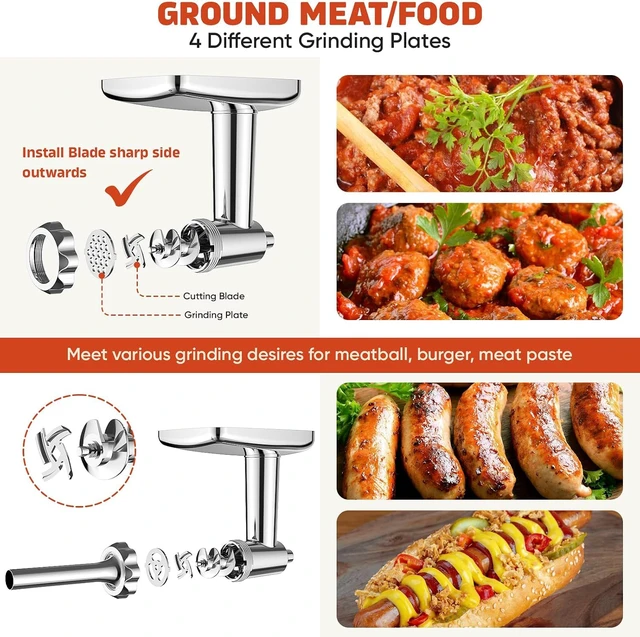 Alt view image 5 of 7 - Stainless Steel Meat Grinder Attachment for Stand Mixers, Multifunctional Kitchen Processor with Burger Press, Sausage Stuffer Tubes and Grinding Accessories for Home Food Prep