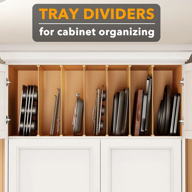 Alt view image 4 of 7 - 6 Pack Pressboard Cabinet Tray Dividers, Vertical Adjustable Bakeware Organizer, Sturdy Kitchen Storage Separators for Baking Sheets Cutting Boards Pans Pantry Cabinet Organization