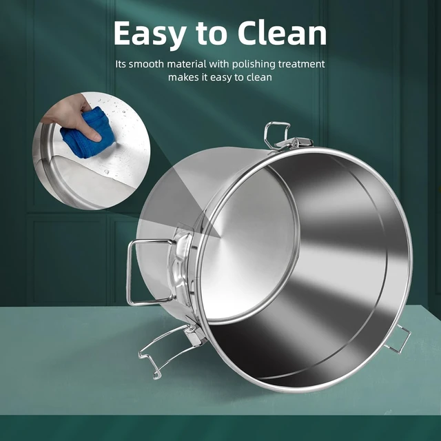 Alt view image 4 of 7 - 5.5 Gallon 304 Stainless Steel Airtight Storage Canister, Large Sealed Metal Bucket with Lock Lid and Handles for Kitchen Grain Coffee Pet Food Seed