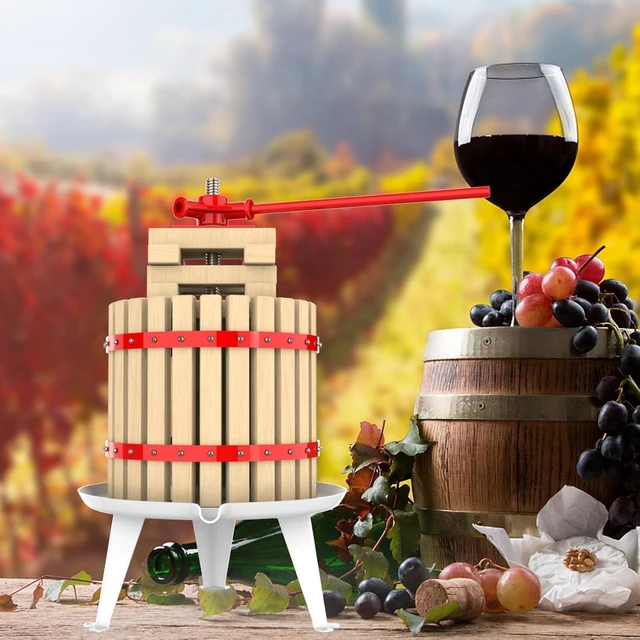 Alt view image 6 of 6 - 3.2 Gallon Manual Fruit Wine Press, Heavy Duty Solid Beech Wood Basket Juice Press, Quiet Hand Crank Fruit Extractor Tool for Apple Cider Grape Berry Wine Making Home Brewing