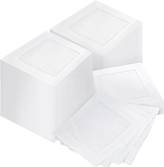Main image of 80 Pack 6 x 6 Inch Reusable Linen Cotton Cocktail Napkins, Classic Hemstitch White Cloth Napkins, Absorbent Washable Square Decorative Napkins for Wedding Party Bar Cafe Daily Use