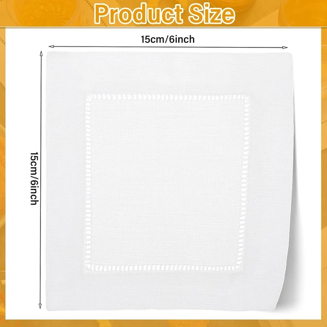 Alt view image 2 of 7 - 80 Pack 6 x 6 Inch Reusable Linen Cotton Cocktail Napkins, Classic Hemstitch White Cloth Napkins, Absorbent Washable Square Decorative Napkins for Wedding Party Bar Cafe Daily Use