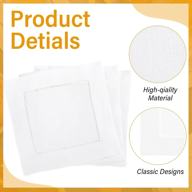 Alt view image 5 of 7 - 80 Pack 6 x 6 Inch Reusable Linen Cotton Cocktail Napkins, Classic Hemstitch White Cloth Napkins, Absorbent Washable Square Decorative Napkins for Wedding Party Bar Cafe Daily Use