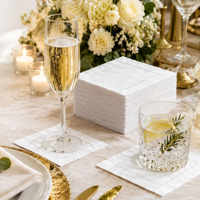 Alt view image 7 of 7 - 80 Pack 6 x 6 Inch Reusable Linen Cotton Cocktail Napkins, Classic Hemstitch White Cloth Napkins, Absorbent Washable Square Decorative Napkins for Wedding Party Bar Cafe Daily Use