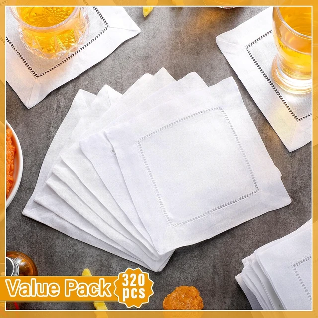 Alt view image 4 of 7 - 80 Pack 6 x 6 Inch Reusable Linen Cotton Cocktail Napkins, Classic Hemstitch White Cloth Napkins, Absorbent Washable Square Decorative Napkins for Wedding Party Bar Cafe Daily Use