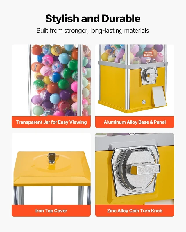 Alt view image 4 of 7 - 21 Inch Commercial Gumball Vending Machine, 25-Cent Coin Operated Candy Dispenser with Lockable Top, Large Clear Globe for 1.77 Inch Spherical Candies, Suitable for Mall Arcade Amusement Park