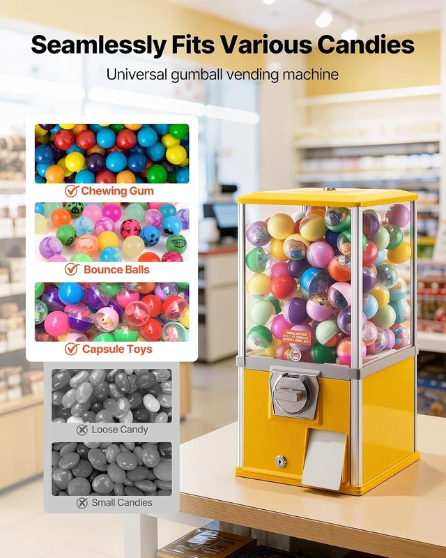 Alt view image 2 of 7 - 21 Inch Commercial Gumball Vending Machine, 25-Cent Coin Operated Candy Dispenser with Lockable Top, Large Clear Globe for 1.77 Inch Spherical Candies, Suitable for Mall Arcade Amusement Park