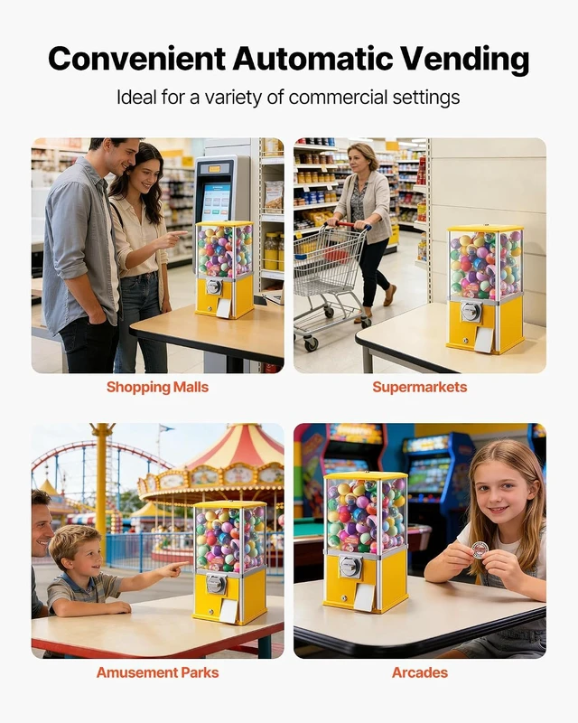 Alt view image 7 of 7 - 21 Inch Commercial Gumball Vending Machine, 25-Cent Coin Operated Candy Dispenser with Lockable Top, Large Clear Globe for 1.77 Inch Spherical Candies, Suitable for Mall Arcade Amusement Park