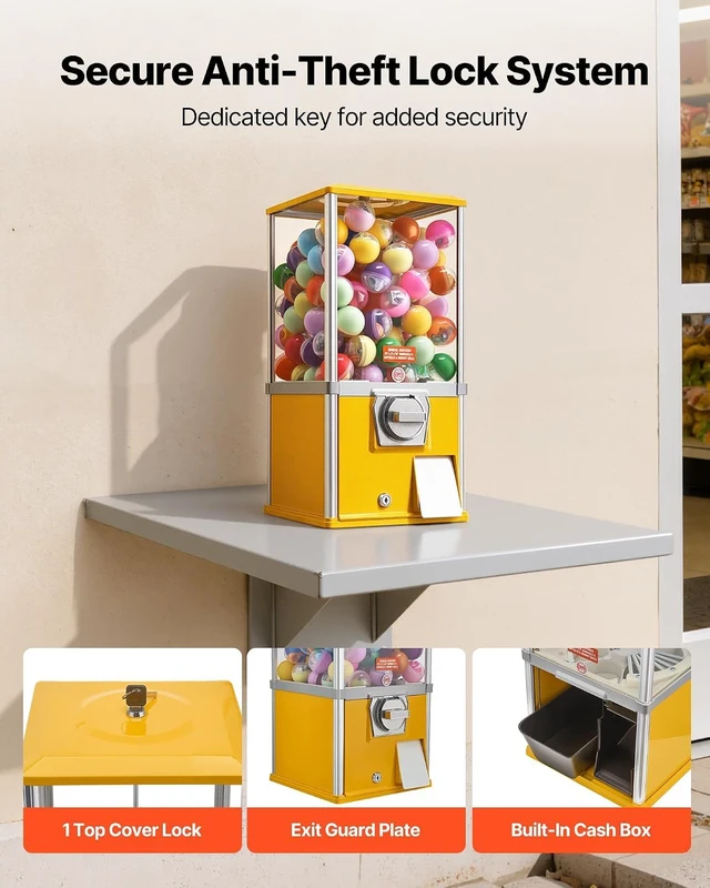 Alt view image 6 of 7 - 21 Inch Commercial Gumball Vending Machine, 25-Cent Coin Operated Candy Dispenser with Lockable Top, Large Clear Globe for 1.77 Inch Spherical Candies, Suitable for Mall Arcade Amusement Park