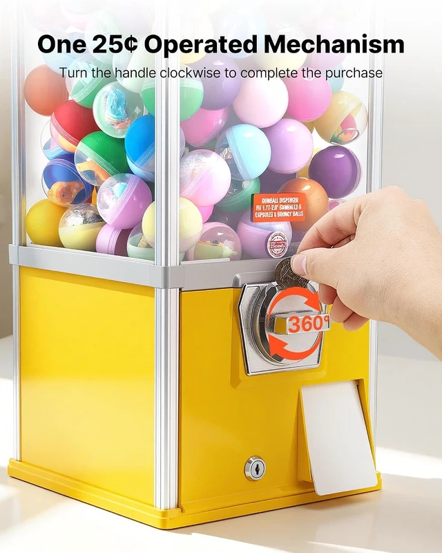 Alt view image 5 of 7 - 21 Inch Commercial Gumball Vending Machine, 25-Cent Coin Operated Candy Dispenser with Lockable Top, Large Clear Globe for 1.77 Inch Spherical Candies, Suitable for Mall Arcade Amusement Park