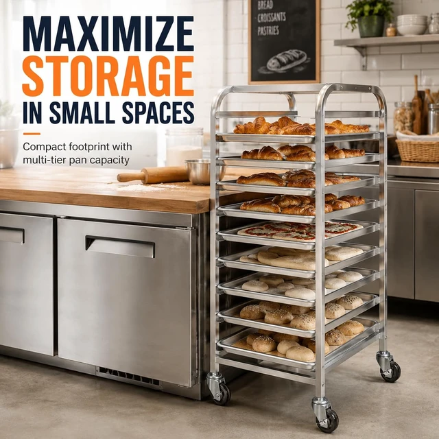 Alt view image 4 of 7 - 10-Tier Aluminum Baking Pan Rack with Wheels, Heavy Duty Rolling Sheet Pan Cooling Proofing Cart, 350lbs Capacity End Load Bakery Storage Transport Rack for Home Commercial Kitchen