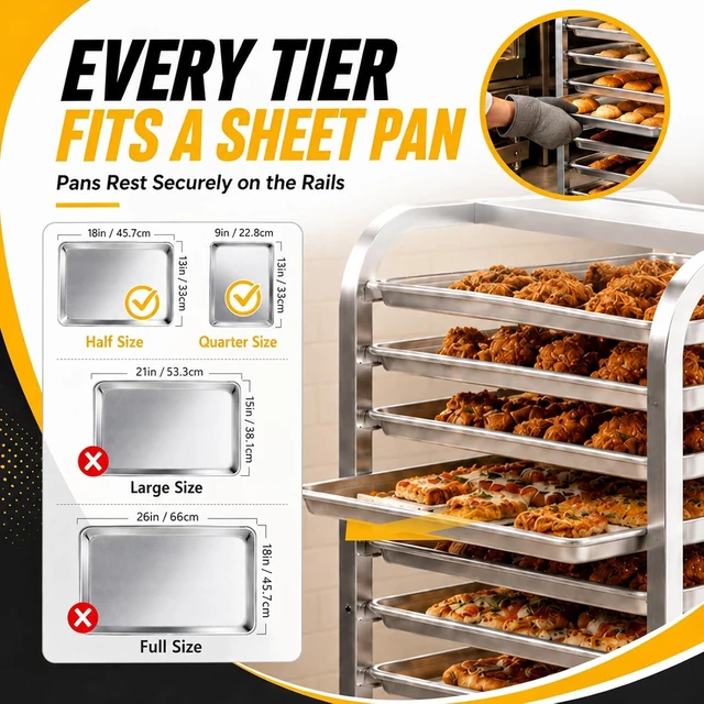Alt view image 6 of 7 - 10-Tier Aluminum Baking Pan Rack with Wheels, Heavy Duty Rolling Sheet Pan Cooling Proofing Cart, 350lbs Capacity End Load Bakery Storage Transport Rack for Home Commercial Kitchen