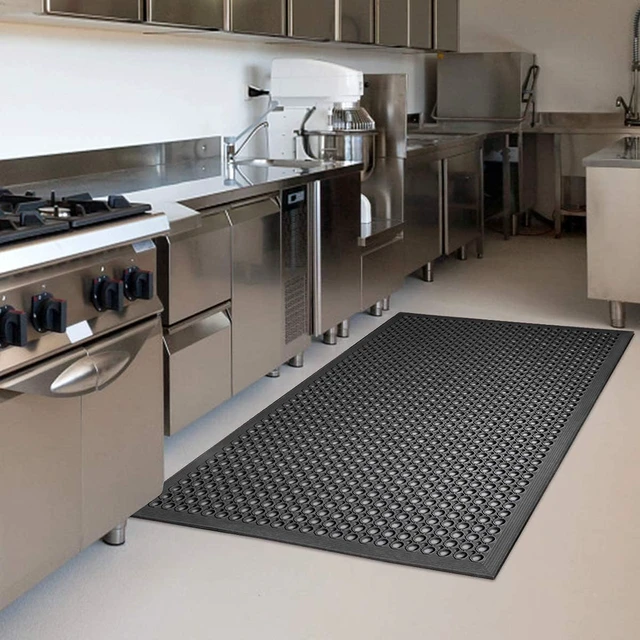 Alt view image 2 of 6 - 2 Pack 36 x 60 Inch Heavy Duty Rubber Drainage Mats, Non Slip Anti Fatigue Waterproof Grease Resistant Floor Mats, Indoor Outdoor Safety Utility Pads for Kitchen Restaurant Bar Garage